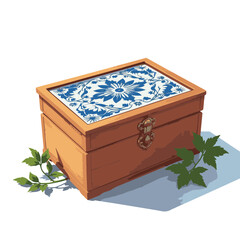 Slavic-inspired jewelry box with blue floral patterns, artistic elegance