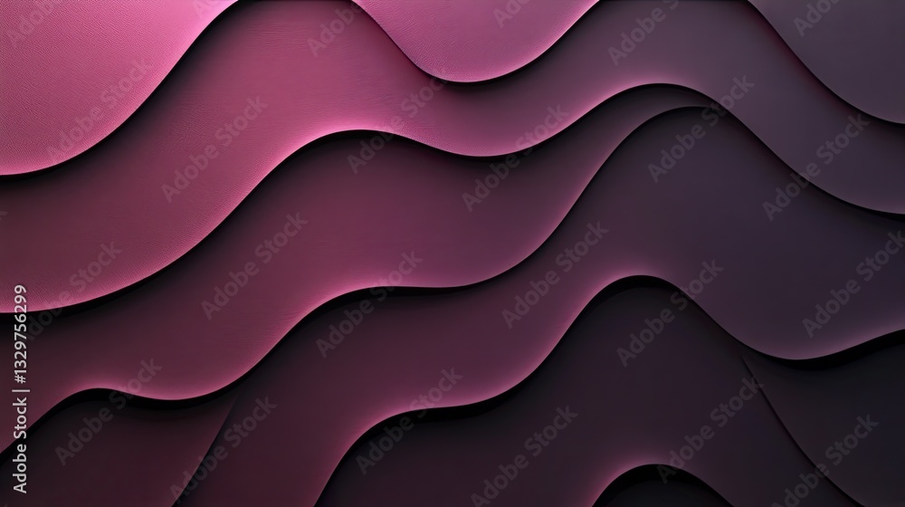 Poster abstract background of deep purple wavy layers with gradient shades and 3d effect