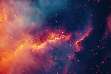 A vibrant nebula bursts with fiery orange and deep blue hues, scattered with countless stars across a cosmic canvas.