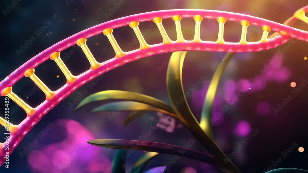 Poster colorful and abstract representation of dna strand showcasing double helix structure with vibrant co