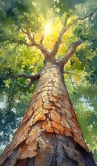 Majestic tree basking in golden sunlight. Tree of Life and Spiritual Liberation