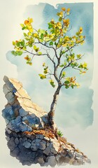 A resilient tree growing on rocky terrain. Fantasy Tree of Growth and Freedom