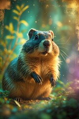 Obraz premium The groundhog, commonly referred to as a woodchuck, is a rodent within the family Sciuridae, classified among the large ground squirrels known as marmots.
