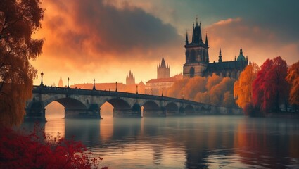 Obraz premium The River with the Tower during autumn