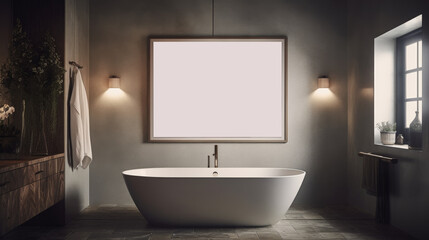 interior of a bathroom empty picture frame