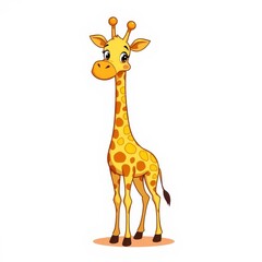 Fototapeta premium Happy Cartoon Giraffe with Bright Yellow Spots in the Open Savanna, Standing in Isolation