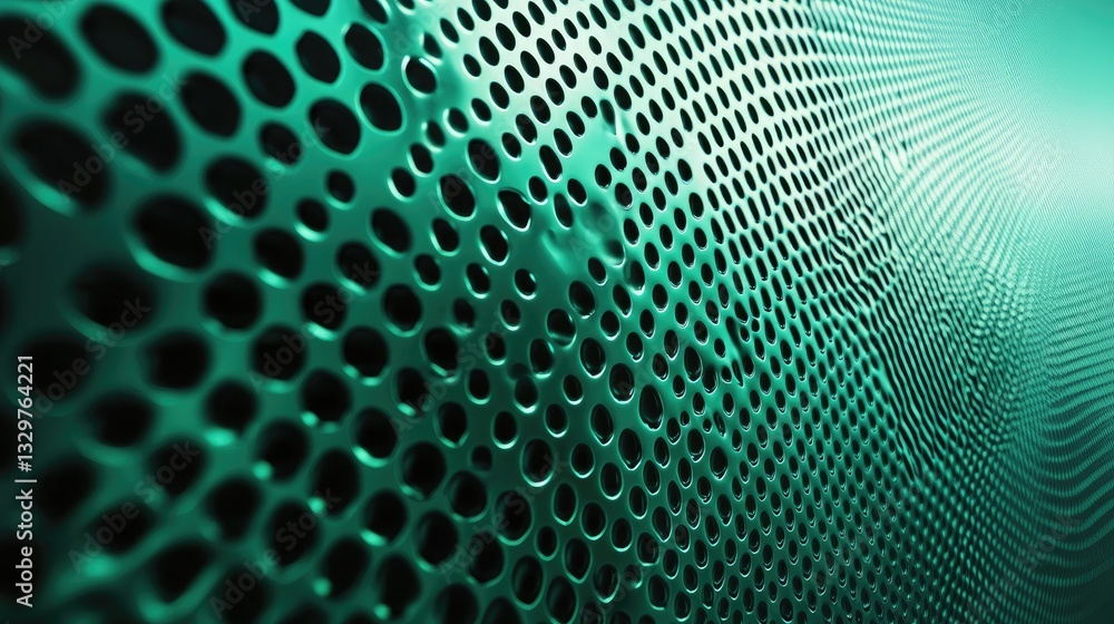 Poster abstract teal metal surface with circular holes and wave pattern background texture