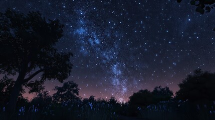 Naklejka premium nature in the night, nature at the starry night, starry night nature