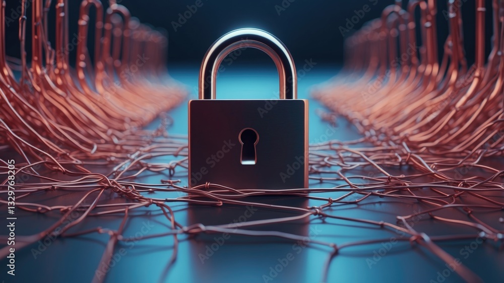 Poster the internet network and security symbol is a padlock that safeguards personal information and acts 