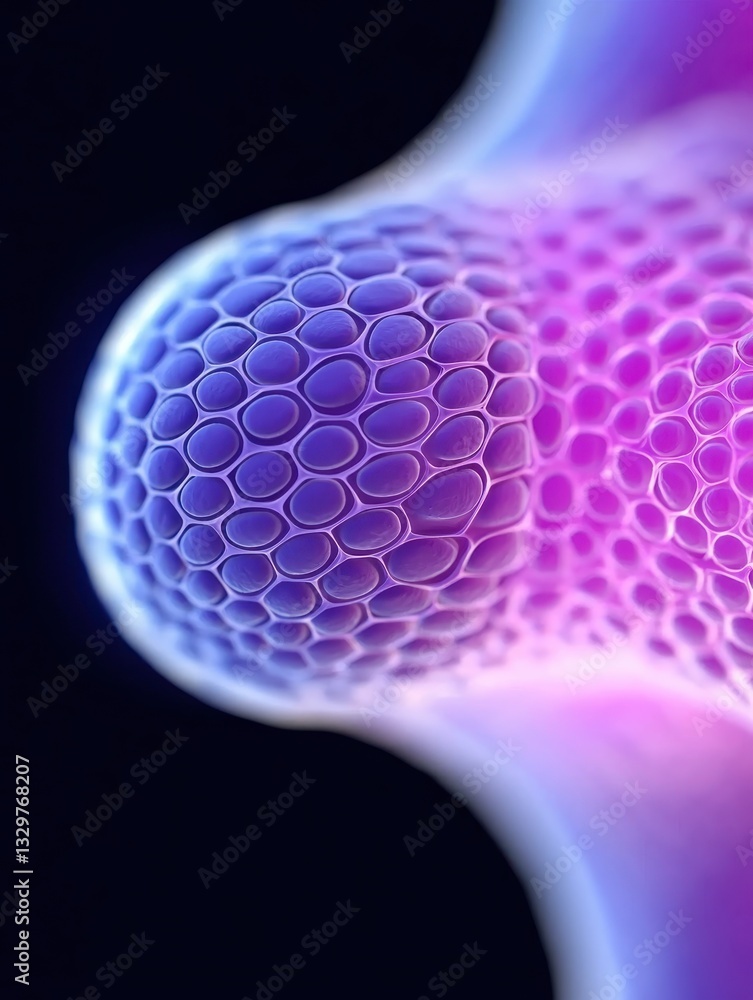 Poster close-up of a vibrant hexagonal pattern structure in shades of purple and blue.