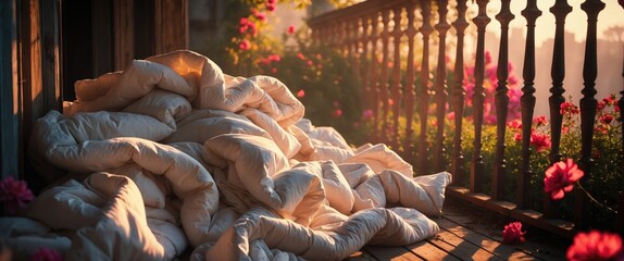 The Comforters are drying on the balcony.