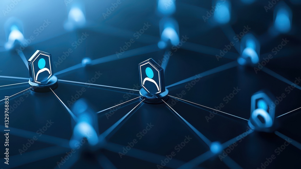 Poster abstract interconnected network of blue and white lines, a visual representation of data flow global