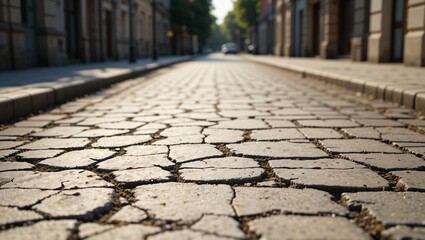 Obraz premium Cobblestone street, European city, morning sun