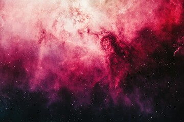 A vibrant nebula in deep space, showcasing a stunning array of pink and red hues, speckled with countless stars.