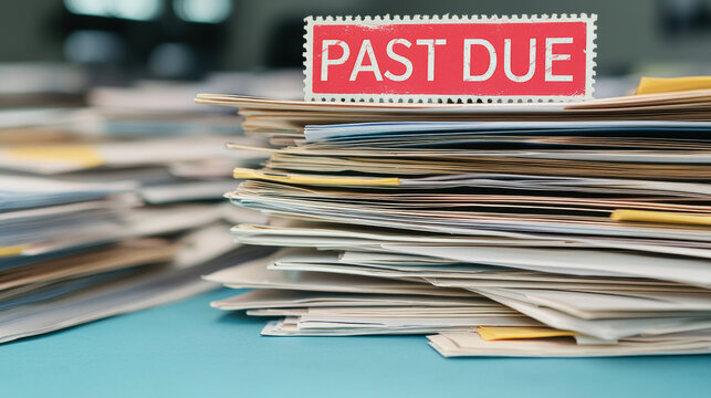 Past due notice on stack of paperwork, highlighting overdue documents, Tax Lien Legal and Government Process Concept., Tax Lien Investment and Opportunities Concept.