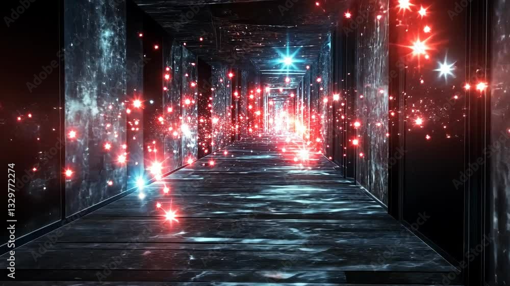 Poster colorful lights create a mesmerizing abstract corridor in a futuristic space, showcasing reflections