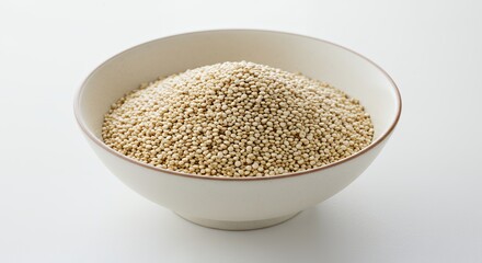 Quinoa in Bowl Close Up on White Table Nutrition Concept