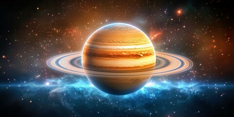 Naklejka premium Majestic view of Jupiter with its rings and vibrant atmosphere in deep space