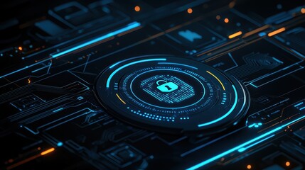 Obraz premium Enhancing cybersecurity, secure lock protecting the digital circuit from threats