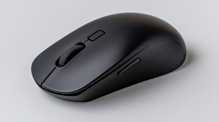 Black Wireless Computer Mouse on Grey Background