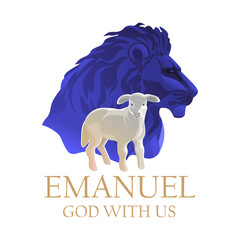 Lamb and Lion symbol of humility and power- Symbol of the savior Christ Greeting
card, poster design, print for clothes.