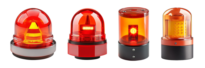 Set of warning lights in different styles and colors isolated on transparent background, Cutout PNG
