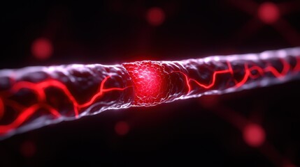 Blood cell graphic Close-up of nerve cell with glowing synapse, highlighting neural connections and pathways.