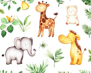 Naklejka premium Zoo animals on white background