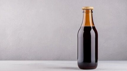 Dark Brown Glass Beer Bottle on Gray Surface