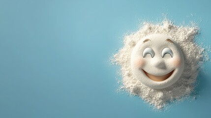 Closeup of a face crafted from granulated and powdered sugar, sweet sculpture