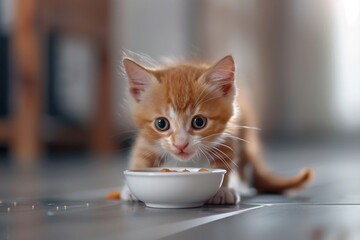Playful Ginger Kitten at Mealtime