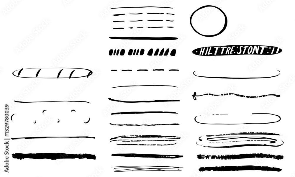 Poster hand drawn brush stroke vector elements in various styles and shapes, perfect for design projects. t
