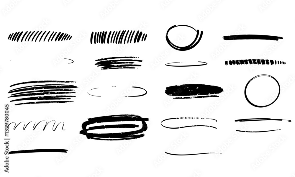 Poster hand drawn line brush strokes in various styles and shapes, perfect for design projects and artistic