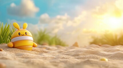 Obraz premium Toy's beach day, sunny sky and sandy shores adventure toy