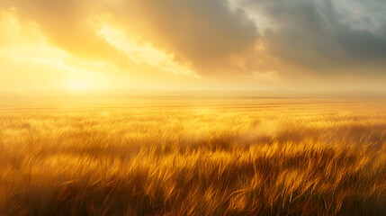 Fototapeta premium Tranquil Sunset Over Golden Wheat Field Illuminated by Soft Light