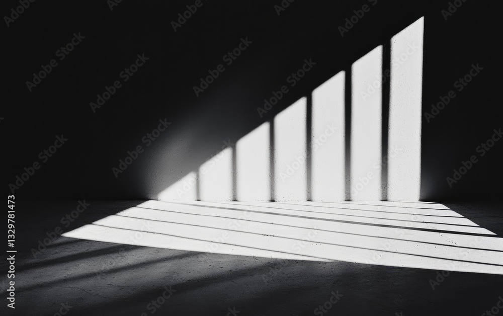 Poster abstract 3d glowing white geometric triangle structure on textured dark floor