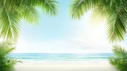 Fototapeta premium Idyllic tropical beach paradise, palm trees, white sand, and crystalclear turquoise ocean