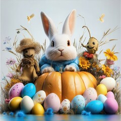 Easter Bunny Festive Egg Hunt: Vibrant Spring Celebration with Colorful Eggs and Pastel Decorations