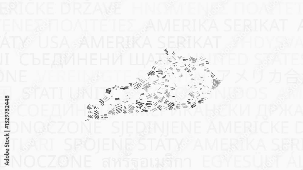 Poster kentucky intro animation. state with counties illustration video. background with state names in var
