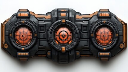 Futuristic Triple Lens Device Sci Fi Technology Panel