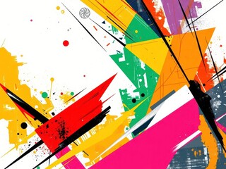 Dynamic Abstract Art with Geometric Patterns in Bold Primary Colors and Textures