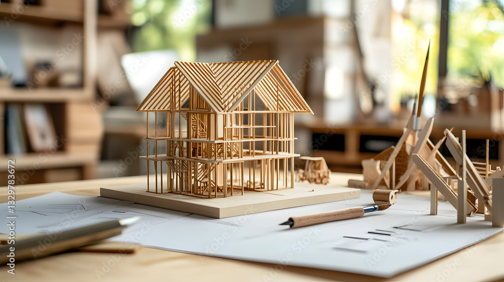 Aufkleber intricate model of a house showcasing fine architectural details and design elements in a close-up p