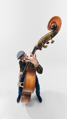 Rockstar bassist bending strings with intensity, fully immersed in rebellious and powerful musical...