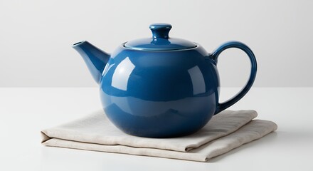 Elegant Blue Teapot on Linen Napkin Ready for Steeping Tea