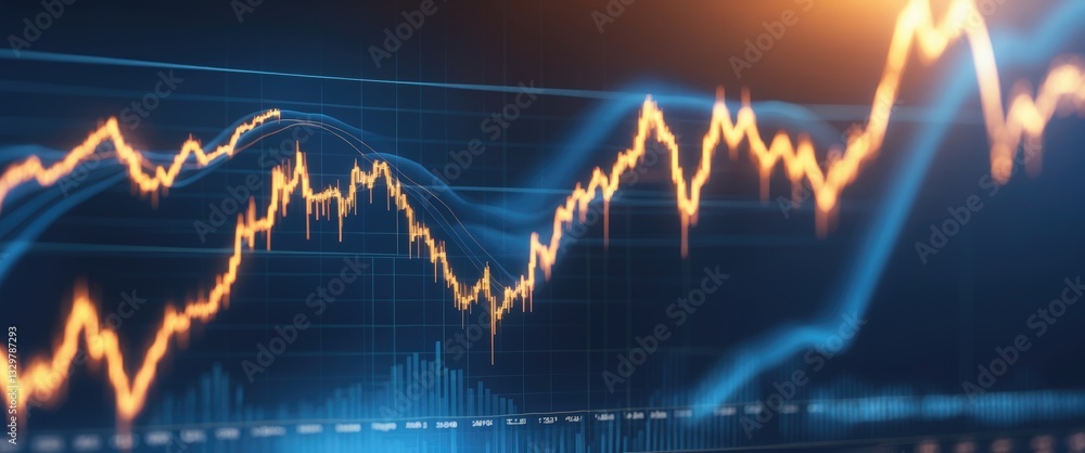 Poster stock market graph and financial chart. assess finance volume of stock exchange using graph and char