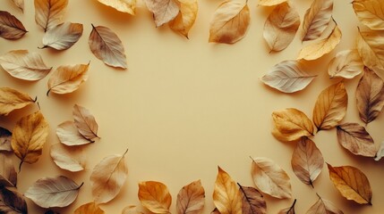 Autumn Leaves Frame on Beige Background