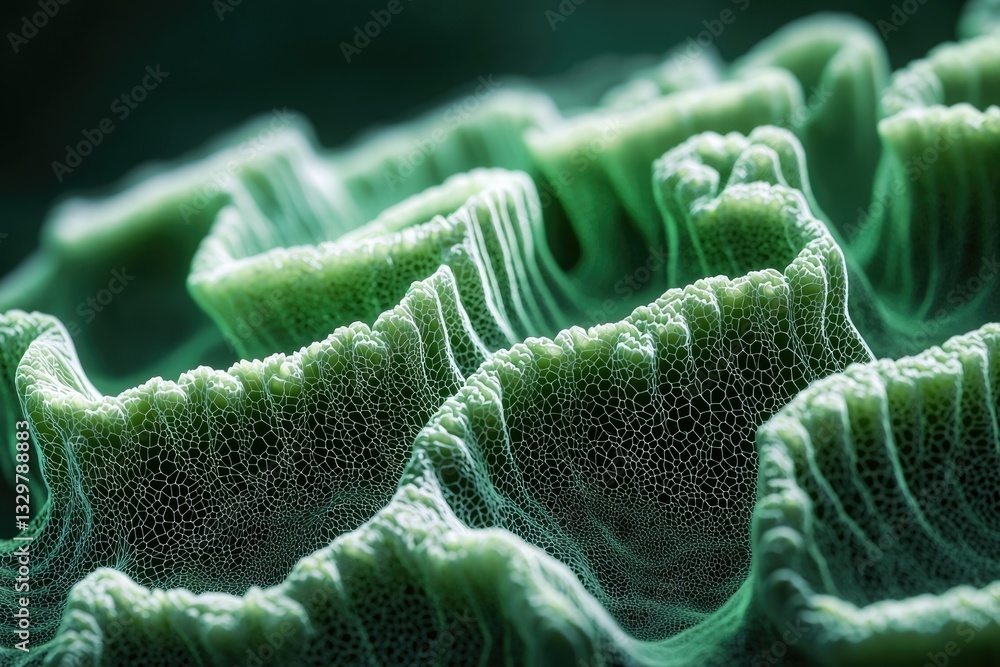 Fototapete abstract close-up of a green, textured surface resembling a complex organic structure.