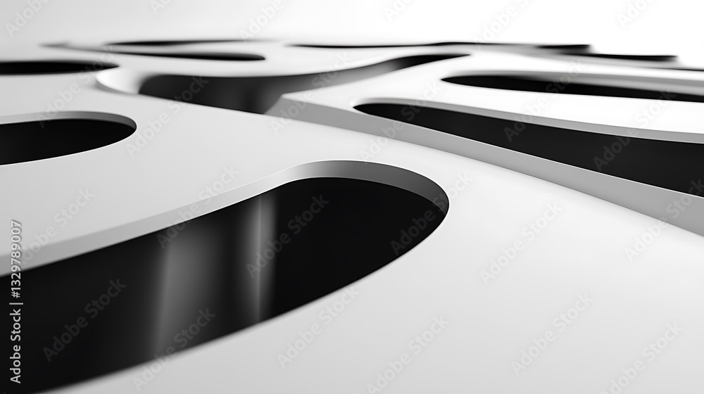 Poster abstract white sculptural form with curved lines and open spaces