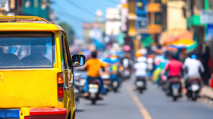 busy street in India is filled with vibrant colors, bustling traffic, and digital payment advertisements, showcasing lively urban atmosphere