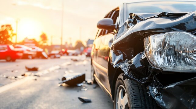 Auto insurance claim process visualized with a car accident scene